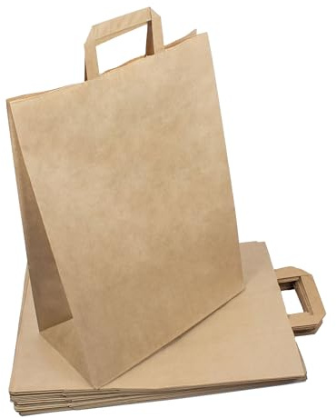 Daybays Papiertüten 32+16 x 44 cm Braun 50 Stk. Geschenktüten Papiertragetaschen mit Henkel aus Kraftpapier, Papiertaschen Geschenktüte Papiertüte klein (50)