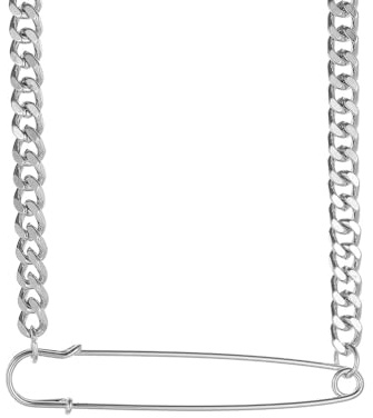 Niaspi Große Sicherheitsnadel-Halskette für Damen, Unisex, Punk, Hip-Hop, Rock-Kette, Vintage, Gothic, klobige kubanische Gliederkette, Schmuck, Charms, Geburtstag, Urlaub, Zubehör, Edelstahl, Kein