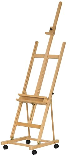 Vinsetto Staffelei Standstaffelei mit Halterung für Leinwände bis 118 cm | Klappbare Atelierstaffelei, Höhenverstellbarer Leinwand Ständer, mit Rollen, für Kunstmalerei, Buchenholz