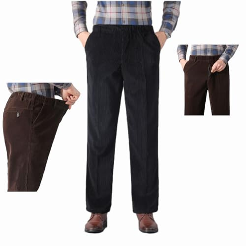 GAGFDA Pantalon droit extensible en velours côtelé à taille élastique pour homme d'âge moyen et âgé
