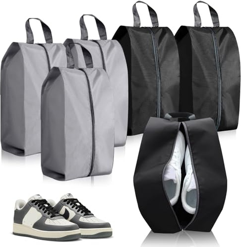6 Pcs Shoe Bags for Travel, Portable Nylon Shoe Bag Waterproof Dust Proof Shoes Storage Bags Unisex Shoe Pouch for Daily and Travel Use (Black, Grey)