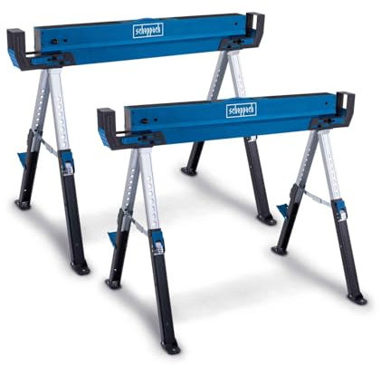 Scheppach Arbeitsbock MWB700 SET | 1200kg / 600kg Traglast | ausziehbare Seiten | 615-820mm variable Arbeitshöhe | Sägebock Untergestell Arbeitstisch | 2 Stück | rutschfeste Füße & verstellbare Beine