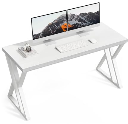 LITTLE TREE 55 Inch Large Simple Industrial Computer Desk Study Writing Table Home Office Workstation,White