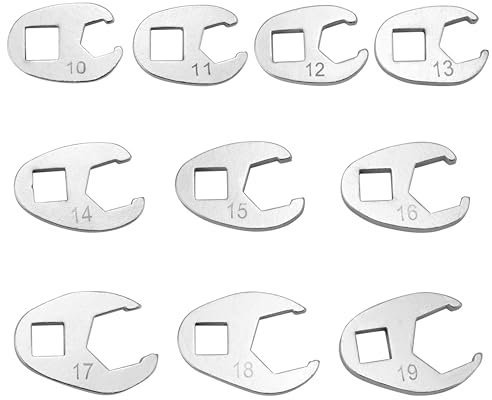 QWORK® 10 Pezzi Chiave a Zampa di Gallina, Set di Chiavi Aperte 3/8'', Chiave 10-19 mm