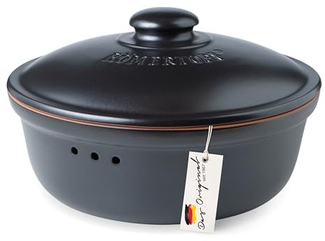 Römertopf Brottopf Rund Ø 30cm - Brotkasten Schwarz aus Keramik - Atmungsaktiver Tontopf für langanhaltende Frische von Brot und Brötchen