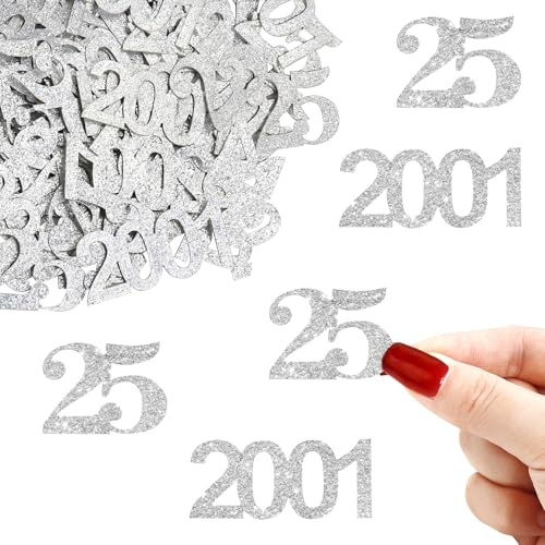 ALEGRE Glitzer Konfetti 25 Geburtstag Deko Groß 3,4-5cm, 100 Stk Tischdeko Silberhochzeit Silber, Tischdeko 25. Geburtstag Frau Mann, Streudeko Geburtstags 25, Deko Silberhochzeit,Jubiläum 25 Jahre
