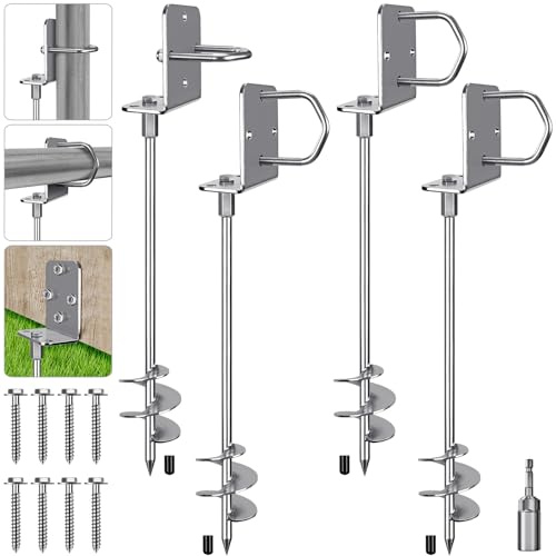 Lifeswell Kit di ancoraggi Resistenti da 76,2 cm, a Spirale, Antivento da 7,6 cm, per Trampolino, capannone, Altalena e casa Mobile, Completamente saldati in Acciaio con Punta per Trapano (Set da 4)
