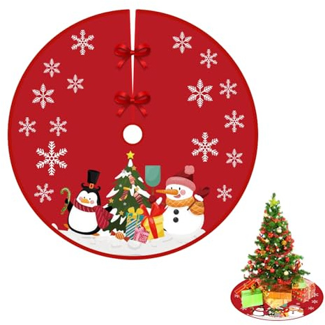 Weihnachtsbaum Decke Rock,90cm Weihnachtsbaumdecke Dunkel | Rot Weihnachtsbaumrock Rund Christbaumdecke Christbaumständer Teppich Baumdecke für Weihnachtsdeko Urlaub Party Deko