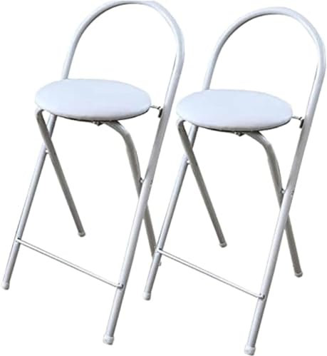 DZYHFCO Set di 2 sgabelli alti da bar, pieghevoli, con schienale e poggiapiedi, imbottiti, in poliuretano, per bar, ristorante, casa, sgabello alto, Enjoy Life (bianco, 60 cm)