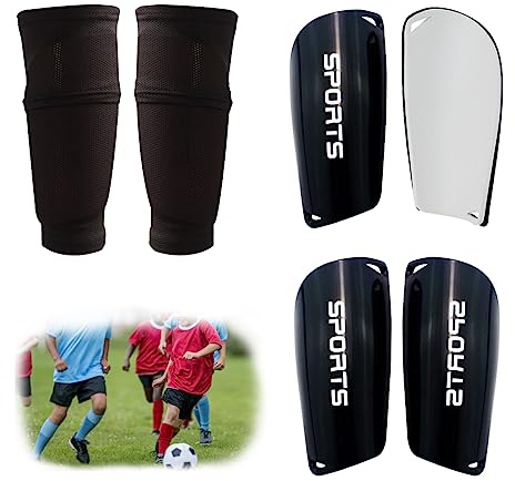 FIBOGOUP 2 Paar Schienbeinschoner Fussball Kinder und Herren - Mit Optimierter Einstecktasche - Anti-Rutsch Stutzen - (S schwarz+schwarz) - Schienbeinschoner Kinder Fussball