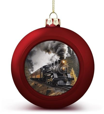 Weihnachtsbaumkugel-Ornamente, roter Dampfzug, bedruckte Weihnachtskugel, Weihnachtsbaum-Hängedekorationen für Urlaub, Hochzeit, Kamin, 2 Stück