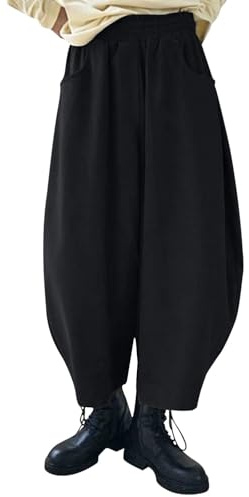 Women Corduroy Barrel Pants Wide Leg Vintage Mid Baggy Pants Haremshose Damen Schwarz Winter Culottes Hosen