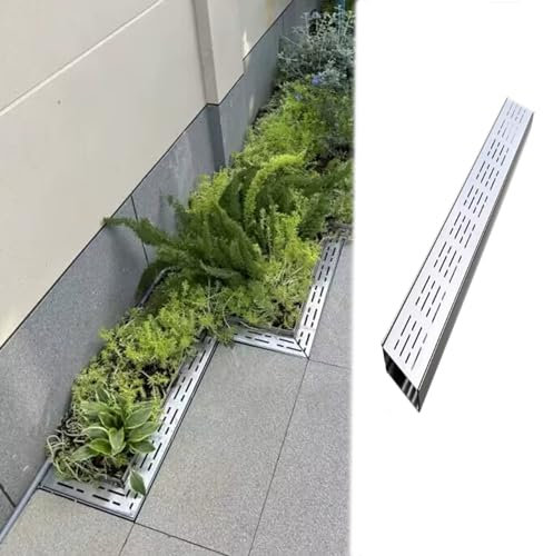 Trough Type Drainage Ditch,Trough Guttering，Channel Drains For Paver Patio, Shower Drain With Removable Grate For Garden Car Wash Room Construction Site Porch Yard Landscape, Narrow Bathroom