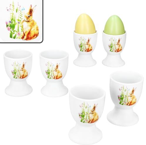MamboCat 6er Set Osterfreude Eierbecher I für 6 Personen I frühlingshafte runde Porzellan-Eierbecher mit Fuß I für das weiche oder Harte Frühstücksei beim Brunch & Buffet