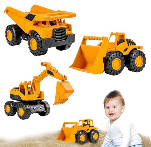 HSMHLYYB Bagger Spielzeug, 3 Pcs Bagger Kinder, Kipplaster Sandkasten,Mini Traktor Bulldozer Diecast Vehicle, Bagger Für Sandkasten, Sandkasten Fahrzeuge, Geschenk Für Kinder Ab 3 4 5 Jahr