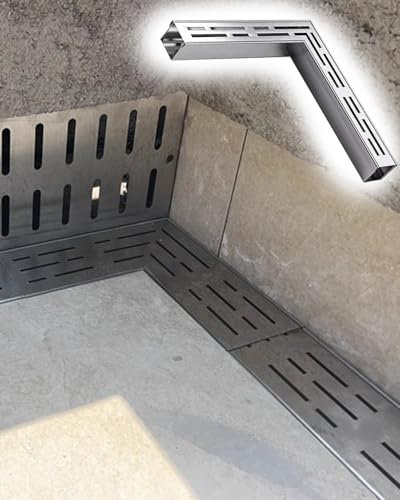 LMMIAOZ L-förmiges/gerades Kanal-Abflussset für den Außenbereich, schmale Rinnengitter aus Edelstahl, Wasserumleitungsgraben aus Beton für die Landschaftsgestaltung (Ecke, 10 x 4