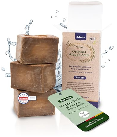 Aleppo Pure® Original Aleppo Seife Balance Set 3 × 200g – 20% Lorbeeröl – Handgemachte Naturseife für Gesicht, Körper & Haar – Bio Olivenölseife ohne Zusatzstoffe – vegan & palmölfrei