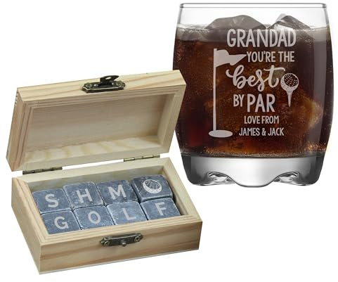 Sedol Personalised 'Best by Par' Whisky Glass with 9 Reusable Stones – Custom Golf-Themed Whiskey Gift Set for Dad – Ideal Father’s Day Gift for Golfer, Him, Husband, Grandpa, Birthday Present