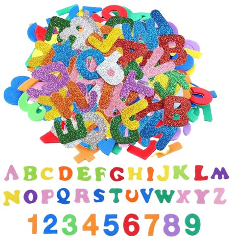 Rbleote Moosgummi Buchstaben Selbstklebend,347 StüCk Glitzer Schaumstoff Buchstaben Aufkleber,Schaumstoff Aufkleber, FöRdert KreativitäT & Feinmotorik, Ideal FüR Scrapbooking, DIY, Party Dekoratio