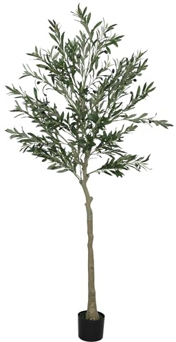 HOMCOM Künstlicher Olivenbaum groß 180 cm Kunstpflanze, Plastik, im Topf | Künstliche Pflanzen, Kunstbaum mit Zement, Kunstmoos, für Wohnzimmer, Schlafzimmer, Deko, Büro