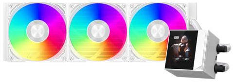 CPU-Kühler Flüssigkeitskühler, 360-mm-AIO-Flüssigkeitskühlung, Hochleistungs-Pumpe, 2,4 IPS-Display, CPS ARGB-Wasserkühlung mit leisen F5 R120-mm-Lüftern (DC360 Pro ARGB-Display WH)