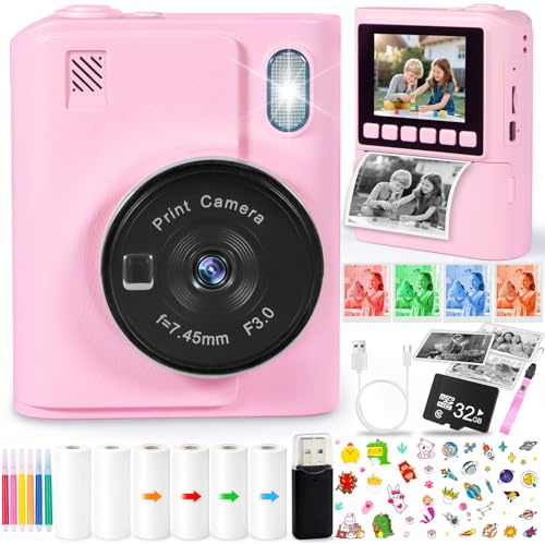 NLMWTI Appareil Photo Instantané Enfants, 1080P Appareil Photo Instantané Numérique, Caméra Vidéo & Selfie, avec Carte 32GB & Papier Photo, Cadeau Garçons pour Garçons Filles de 3-12 Ans
