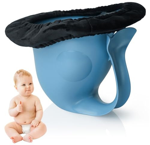 Vasino per Bambini, Soluzione Gratuita Toilette per Bambini con Fascia Antiscivolo e Morbido Cuscino, Simpatico Vasino a Forma di Pesce con Cappello a Cilindro per Neonati Interni ed Esterni, Blu, De