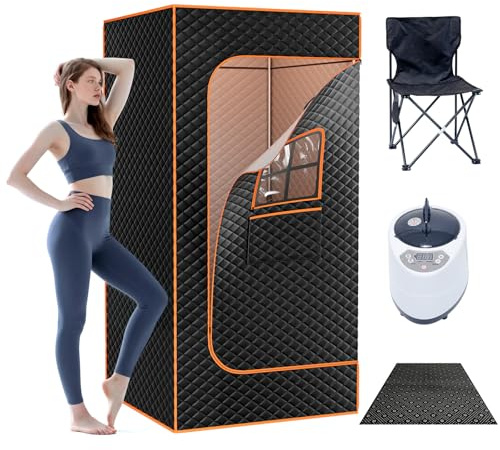 Steam Sauna 1200W/3L, Remote/Timer, Chair+Mat, Deep Sweat+Relax 90×90×180cm | 15-Min Fast Heat, 9 Temperature Settings, 1–90 Min Timer, Triple Safety Syste, Deep Sweat & Muscle Relaxation
