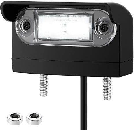 AUTOUTLET Luce Posteriore Targa LED Singola, Conforme E-Mark E9, Impermeabile IP67 12-24V, Illuminazione Bianca Fredda 6000K,Kit Luce Targa Universale per Camion/Auto/Roulotte,Colore Nero