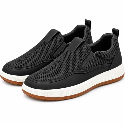 Mens Slip On Boat Shoes Casual Loafers Breathable Mesh Lightweight Walking Shoes Soft Non-slip Sole Business Casual Work Driving Shoes Indoor & Outdoor Walking Slippers With Arch Support Pain Relief Black Size 43