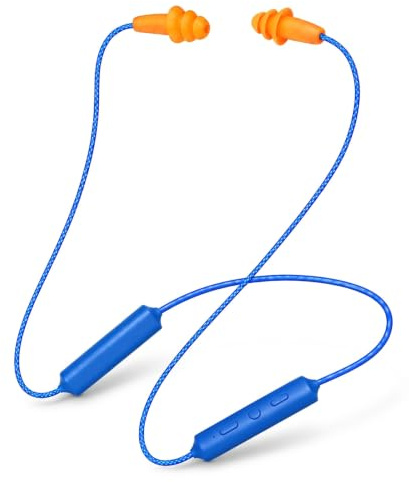 Bluetooth Earplug Headphones for Work, in-Ear Earphones, IPX5 Waterproof | Neckband Wireless Earbuds, 29dB Noise Reduction, with Mic, BT5.3, 20 Hours Battery, Silicone Earplugs, Industrial Safety,Blue