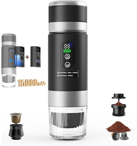 Innopower 3-in-1 Tragbare Kaffeemaschine mit Herausnehmbarem Akku, 20 Bar Hochdruck Extraktion, Schnelle Selbstheizung, Espressomaschine mit Digitalanzeige, Kompatibel mit KaffeeKapseln