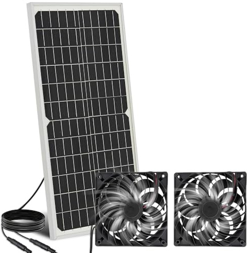 Pengrity Solar Ventilator Gewächshaus, 16W Solarventilator Wasserdicht, Dual Ventilator Solar, Solar Lüfter für Kleine Hühnerställe, Schuppen, Ansaug- oder Abluft
