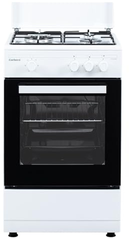 Corberó - Cocina Gas Plus | CCSF35020BW | 3 fuegos | Horno 43 L | Doble Puerta Cristal |Bandeja y Parrilla Cromados | Tapa Metálica | Blanco