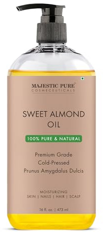 MAJESTIC PURE Sweet Almond Oil, Triple A Grade Quality, Pure and Natural from Spain, Cold Pressed, (Packaging May Vary) - 16 fl. Oz