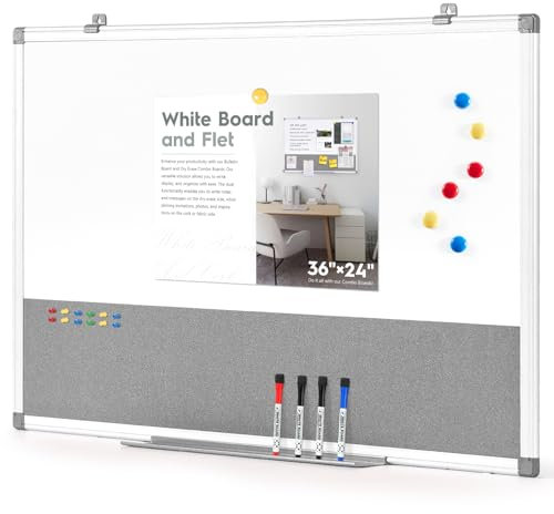 Swansea Whiteboard Magnettafel und Pinnwand Filz 90x60cm,Kombination Trocken abwischbar Tafel für Kinderzimmer,Wohnung, Büro, Küche und Schule