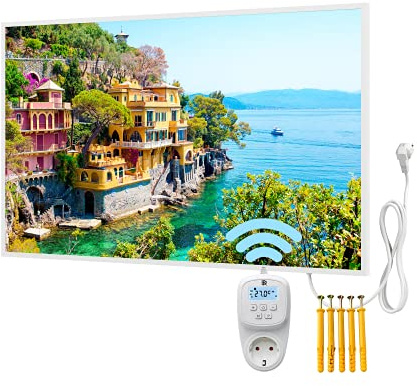 BR Bringer Bild Infrarotheizung mit Rahmen 800 Watt & Smart Thermostat - Bildheizung mit UV Druck - 100x60x1,8cm - Portofino, Italien