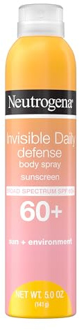 Neutrogena Invisible Daily Defense Body Sunscreen Spray, Broad Spectrum SPF 60+, Oxybenzone-Free & Water-Resistant, Sun & Environmental Aggressor Protection, Antioxidant Complex, 5.0 oz