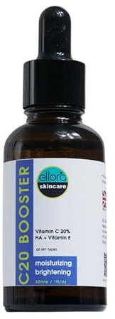 VITAMIN C 20% SERUM - 30ml - with Vitamin E, Hyaluronic Acid 2%, and MSM - Moisturising - Anti-Ageing - Brightening - Boosts Skin Elasticity - Soothes Blemishes - Fragrance-Free, Hypoallergenic - 30ml