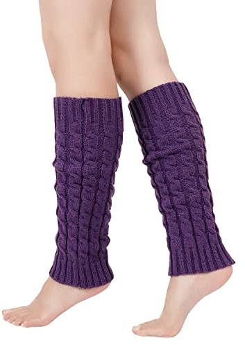 Junely Leg Warmers 80s Neon Leg Warmer Knit Legwarmers Ankle Warmers Purple
