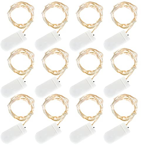 Firschoie 12 Pièces Guirlande Lumineuse à Pile, Guirlande LED 2.2 M Fil de cuivre étanche, Guirlande lumineuse blanc chaud, pour décoration de maison/ festival(blanc chaud)