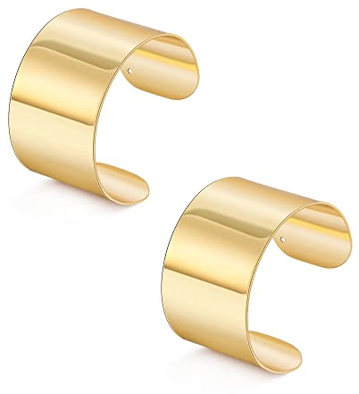 2 Pcs Golden Sliver Cuff Bangle Bracelet for Women Wide Bangle Bracelet