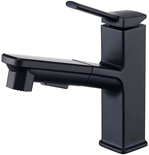 SXLSZ Wasserhahn mit Brause Waschtischarmatur mit Herausziehbarer Brause Wasserhahn Bad 2 Strahlarten Brause Wasserhahn Bad Armatur Schwarz