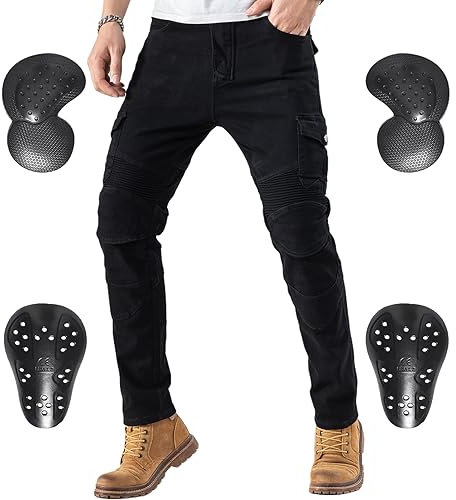 CTBQiTom Morradhose Herren Motorrad Hosen Motorrad Jeans Motorradhose Jeans Gepanzert mit CE Rüstung,Schwarz 32W/30L
