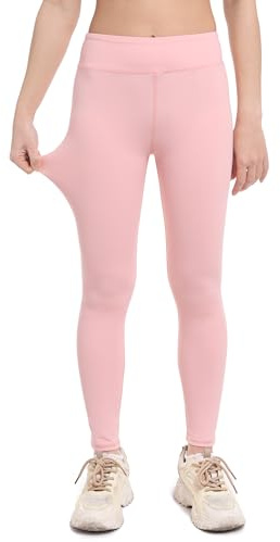 Aiseyi Sportleggings barn flickor bekväma sportbyxor sport leggings långa yogabyxor för jogging träning sportlektioner, ROSA, 130