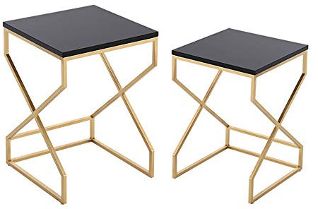 GLMGBP Couchtische, Satz mit 2 Satztischen, stapelbarem Eisenrahmen, Holzlackplatte, Beistelltischen für Schlafzimmer/Wohnzimmer (Farbe: Weiß)