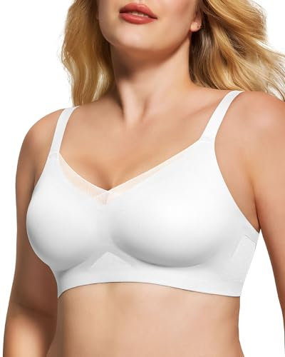 As Fairy Wireless Non-Wired Bra for Women Seamless Push Up with Soft Support Lace V-Neck Mesh Criss-Cross Back Everyday Lounge Yoga Use (White,M)