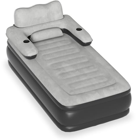 FIVMEN Luftmatratze 190×100 cm mit Rückenlehne Aufblasbar Gästebett campingbett Reisebett mit Elektrische Luftpumpe Luftbett Air Mattress Inflatable Mattress für 1 Personen