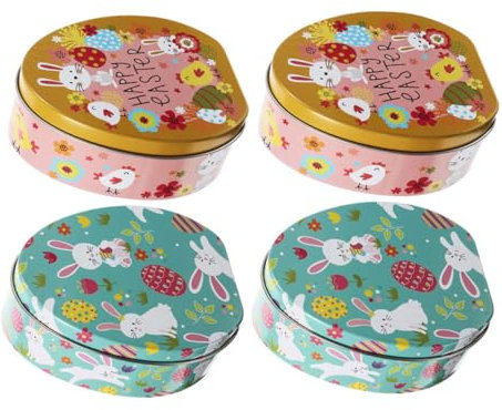 Operitacx 4pcs Easter Bunny Candy Box Tinplate Cookie Case Easter Snack Holder Party Decorations