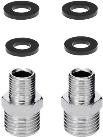 2PCS Stainless Steel Shower Hose Connectors 1/2 BSP Male to 3/8 BSP Male Reducing Nipple with Rubber Gaskets Universal Shower Hose Adapter for Air Hoses Water Pipes Shower Hoses